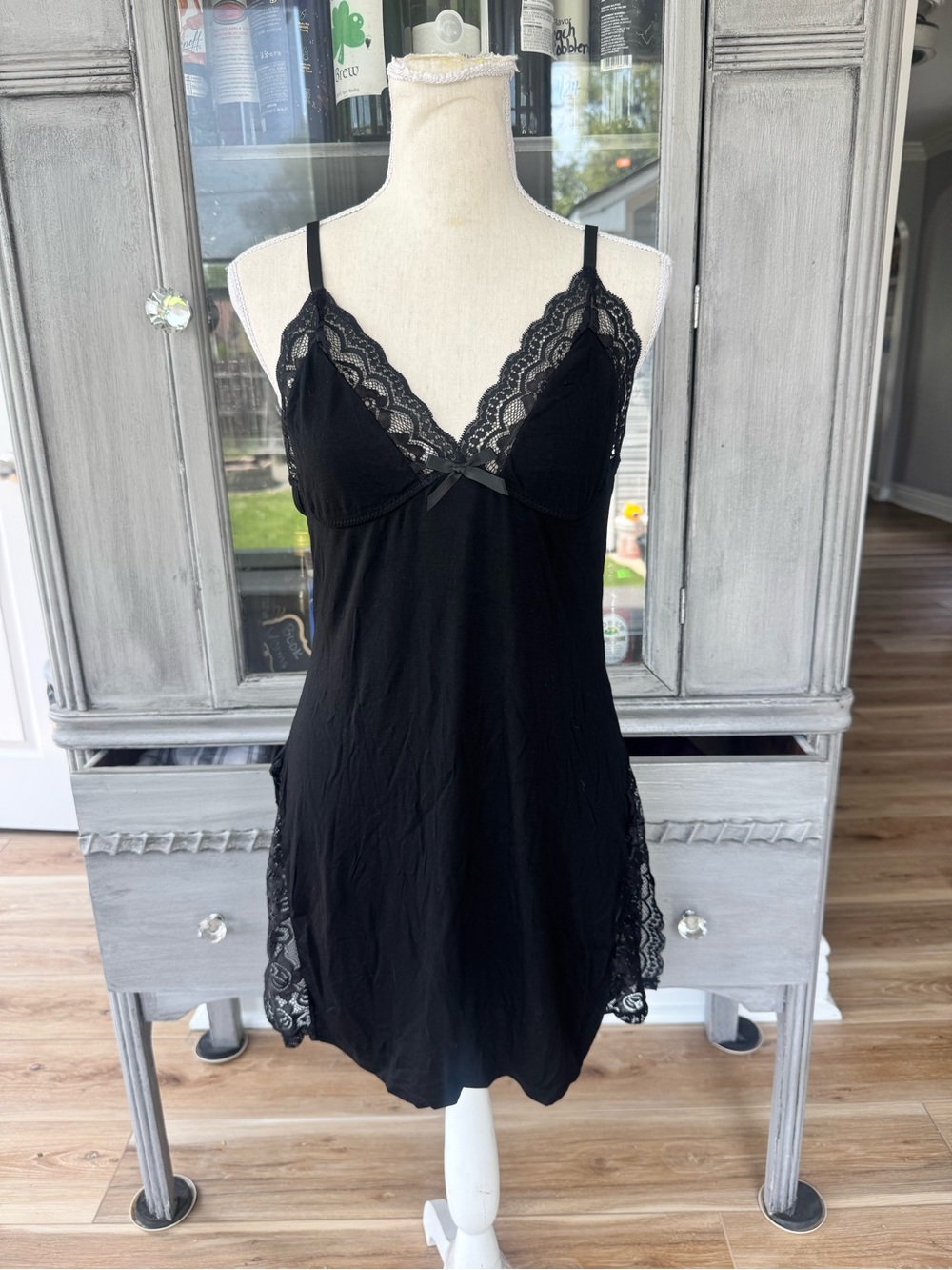 Black Lace-Trim Slip Chemise